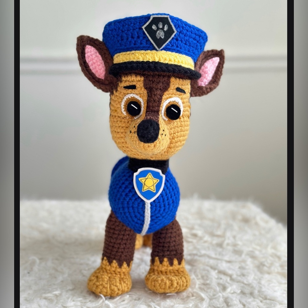 Paw Patrol “Chase” Character Cartoon Toy *Handmade - Brand New